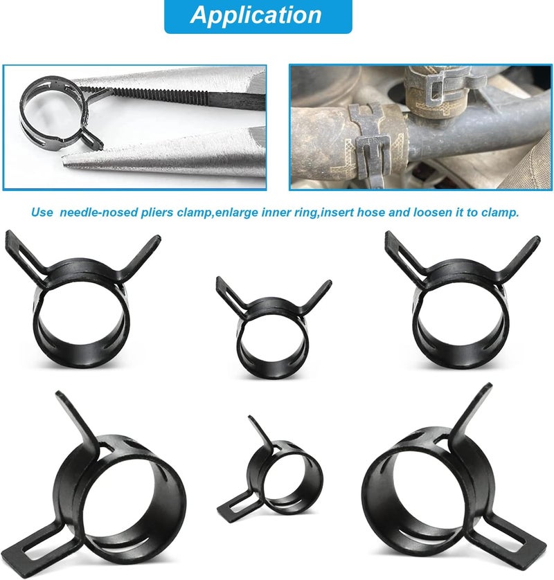 PEROMI 14 Size 6-19mm Spring Hose Clamps, Constant Tension Hose Clamp Fuel Line Silicone Vacuum Hose Steel Pipe Clamp, Low Pressure Air Clip Clamp, Black, 420pcs - Image 4